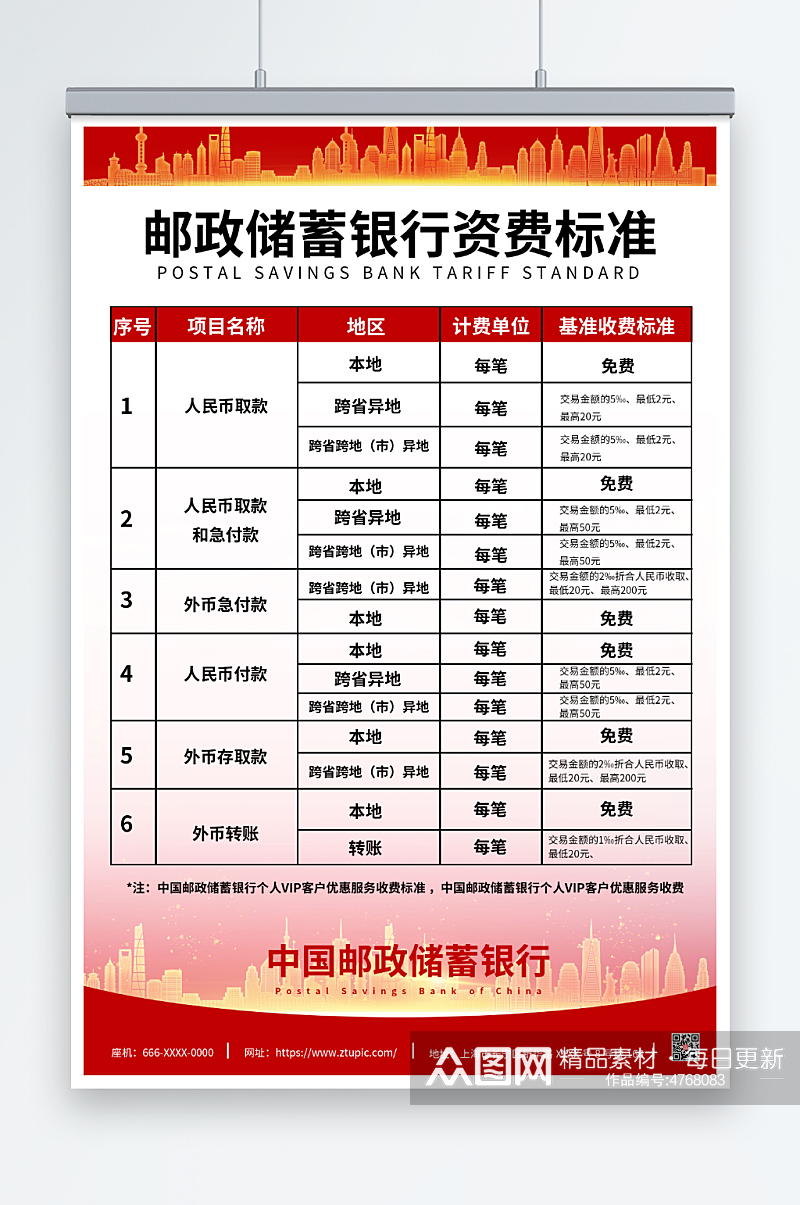 红色中国邮政收费标准项目海报素材