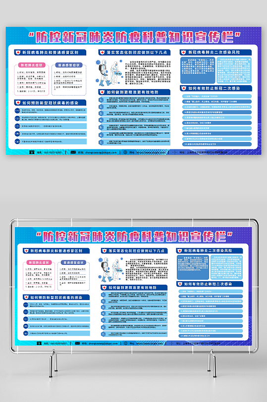 蓝色防控新冠肺炎防疫科普知识宣传栏展板