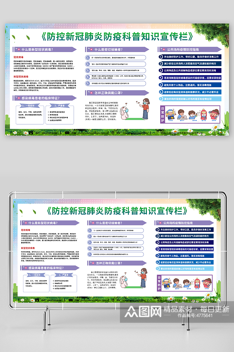 防控新冠肺炎防疫科普知识宣传栏展板素材