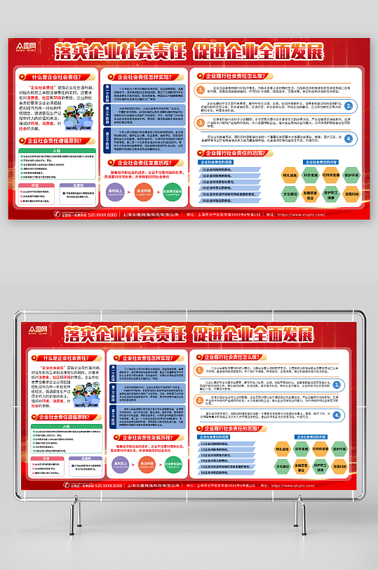 红色履行社会责任企业展板