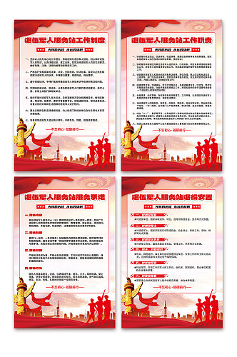 红色退役军人服务站党建制度牌海报