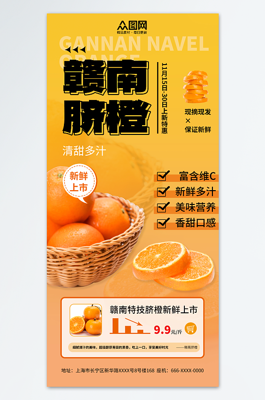 赣南脐橙橙子水果海报