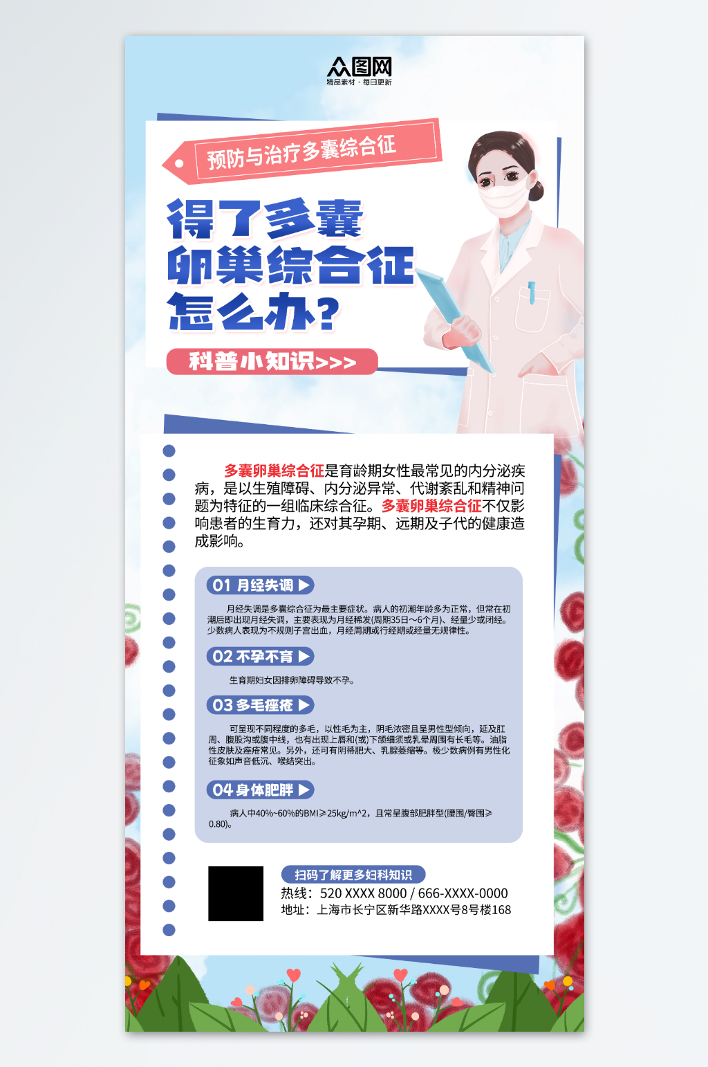 创意妇科炎症多囊卵巢医疗科普海报素材