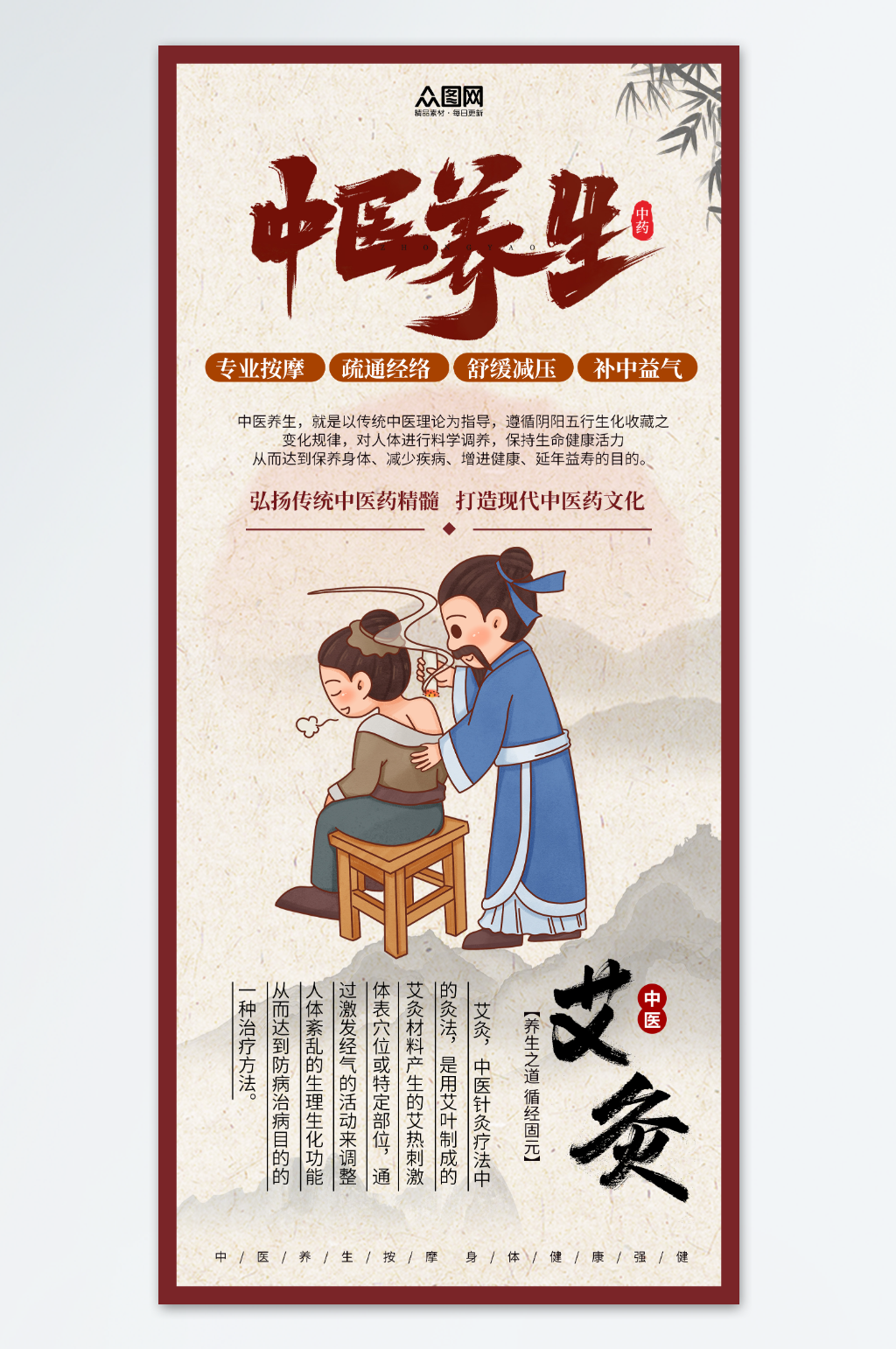 创意中医艾灸养生海报素材