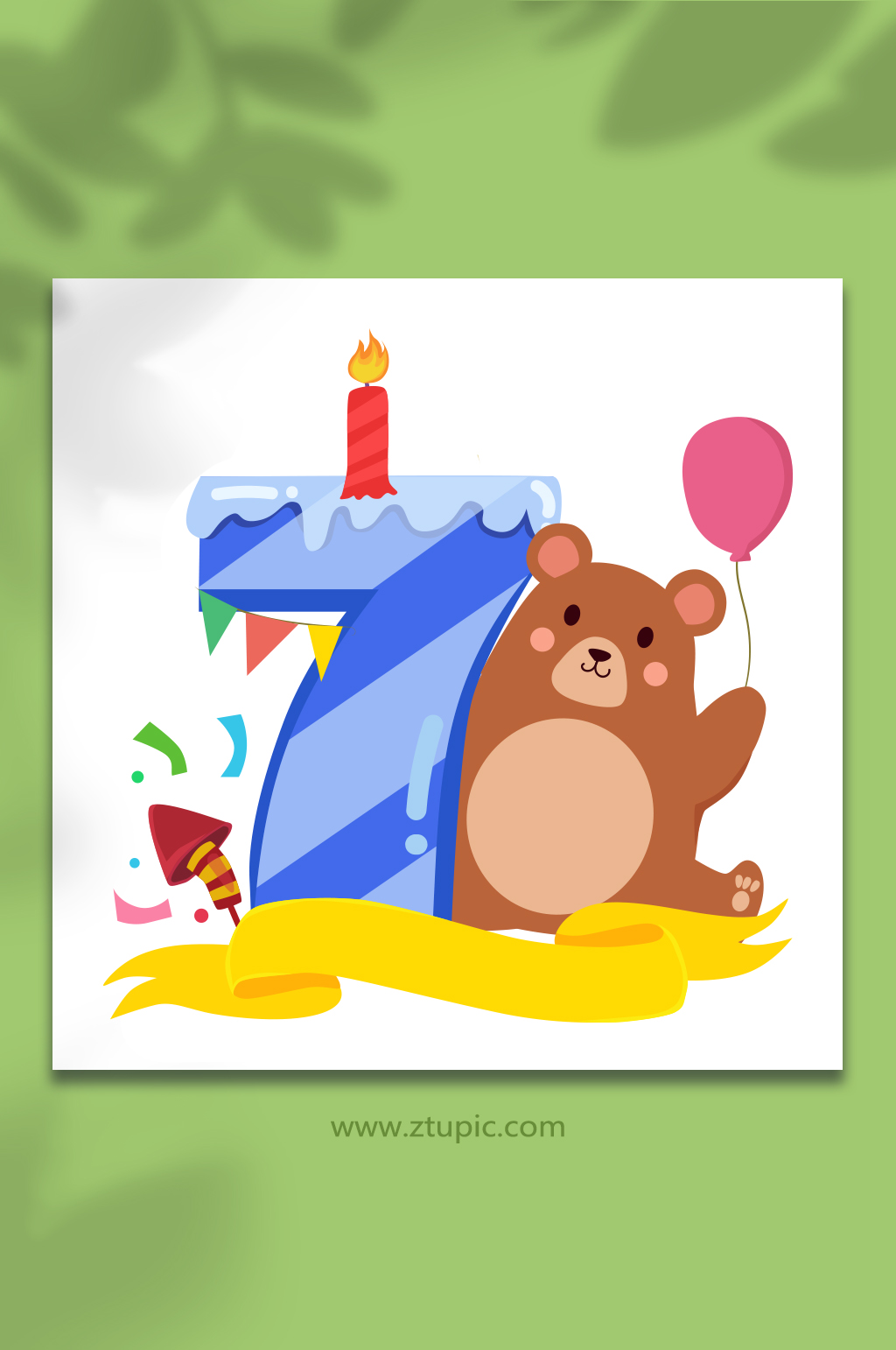 生日蛋糕数字动物狗熊元素素材