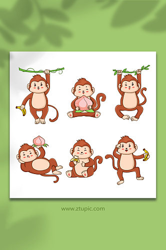 卡通小动物可爱猴子合集元素插画