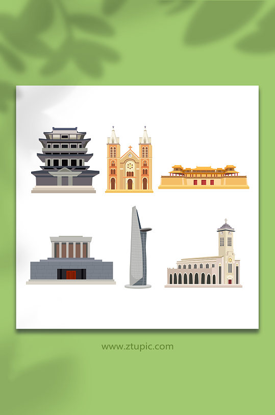 越南景點旅游地標(biāo)建筑元素插畫