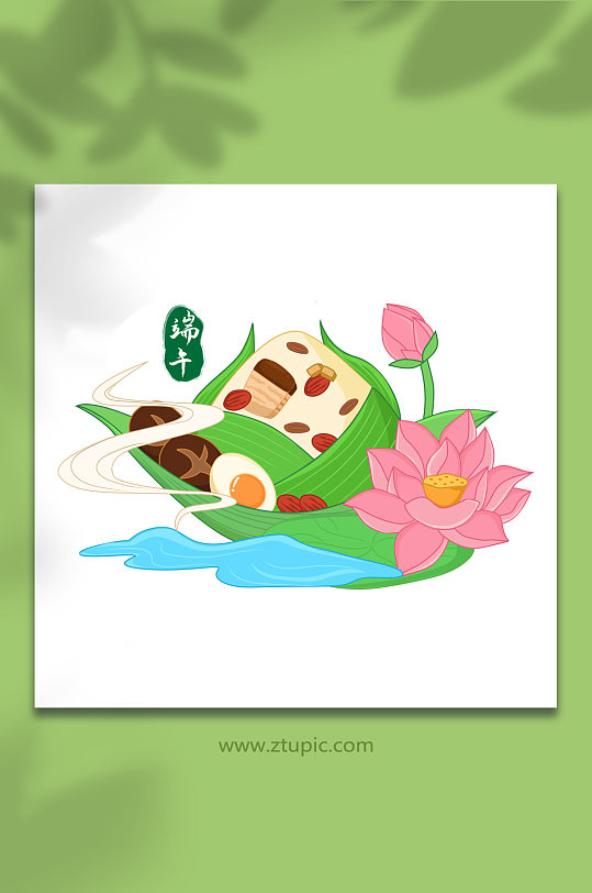国潮端午粽子荷花食物元素插画