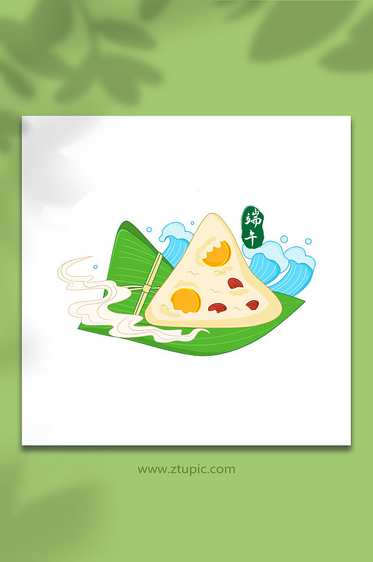 國潮端午粽子粽葉海浪元素插畫
