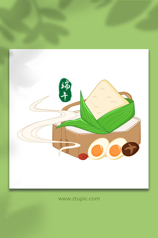 国潮端午粽子粽叶食物元素插画