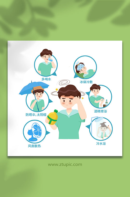 夏季预防中暑人物合集元素插画-众图网