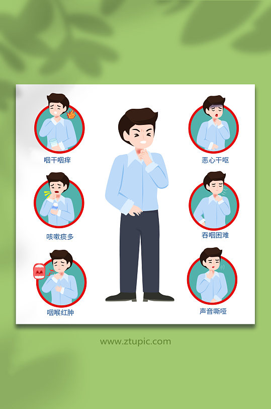 慢性咽喉炎疾病醫(yī)療癥狀插畫