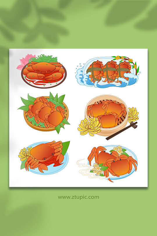 国潮大闸蟹美食海鲜元素插画-众图网