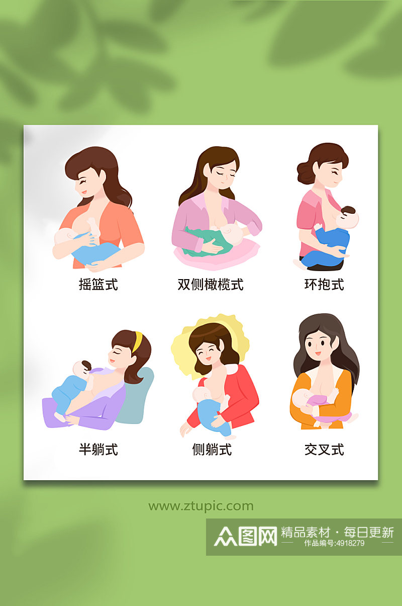 母婴正确哺乳姿势母乳喂养插画素材