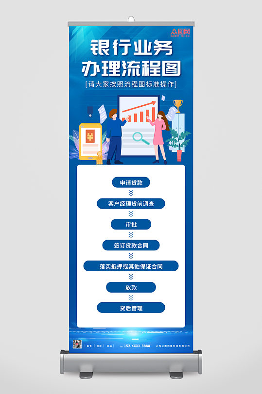扁平银行业务办理流程图展架易拉宝