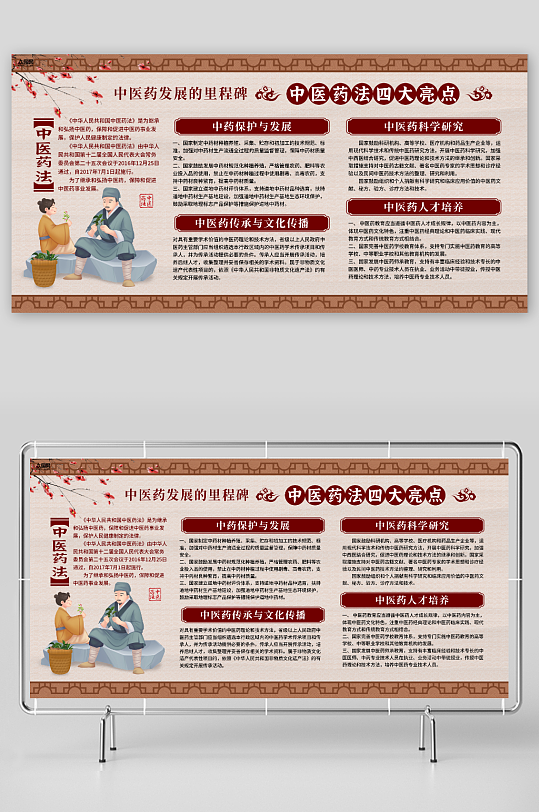 红色中华人民共和国中医药法宣传展板