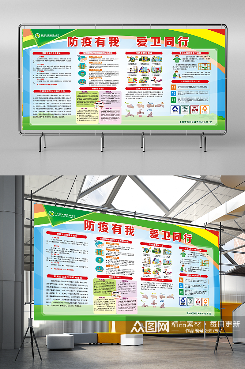 防疫有我爱卫同行学校疫情展板素材