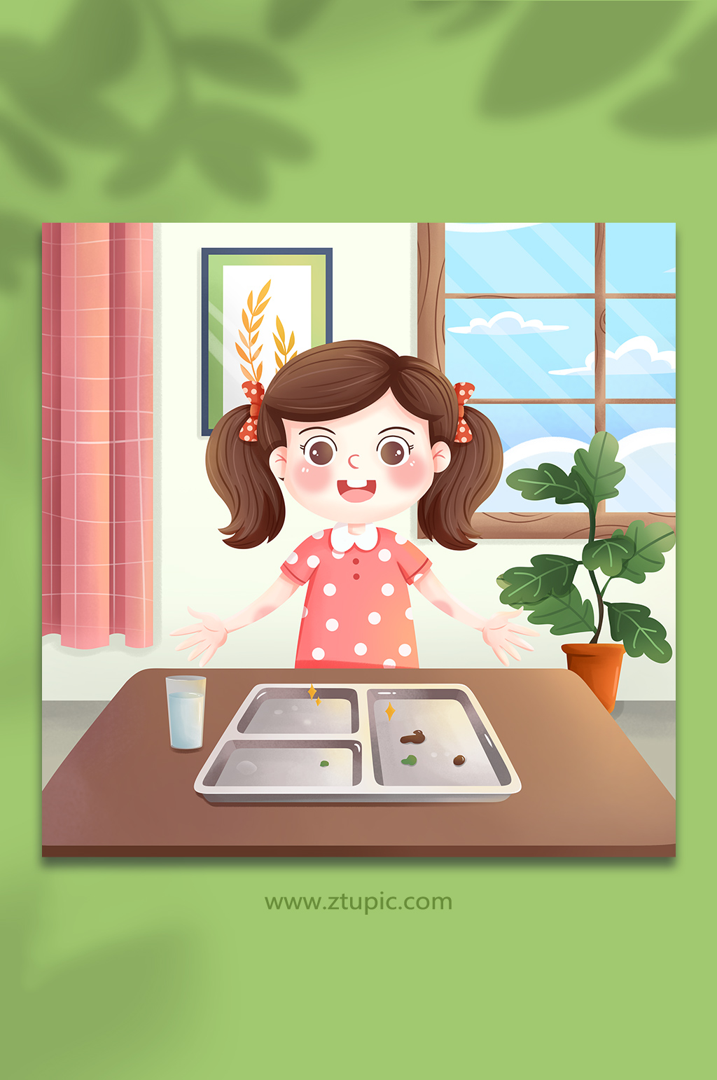 重阳手绘小女孩光盘行动文明餐桌人物插画素材