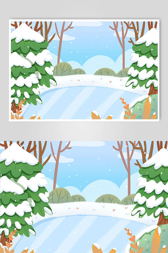 手绘卡通小雪节气冬季雪景背景图