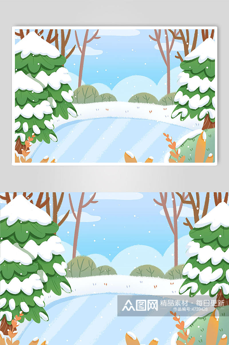 手绘卡通小雪节气冬季雪景背景图素材