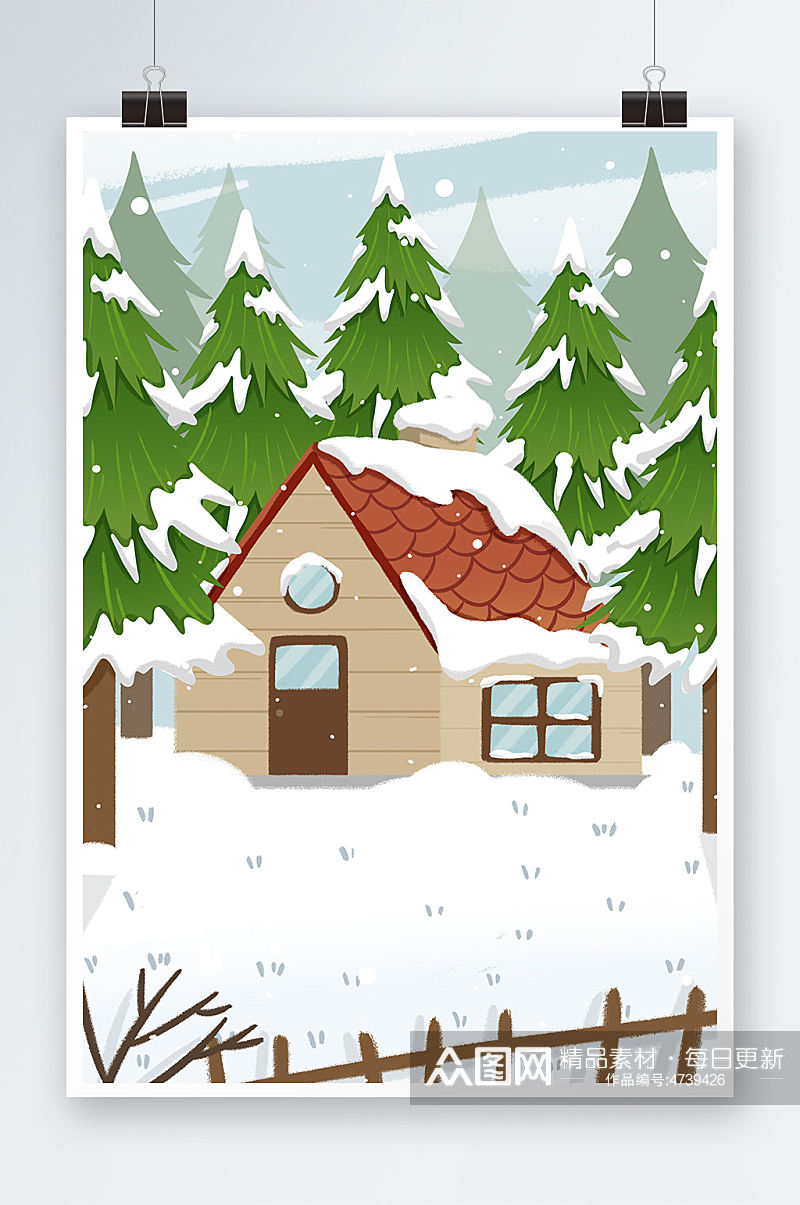 手绘卡通雪景冬天户外背景图素材