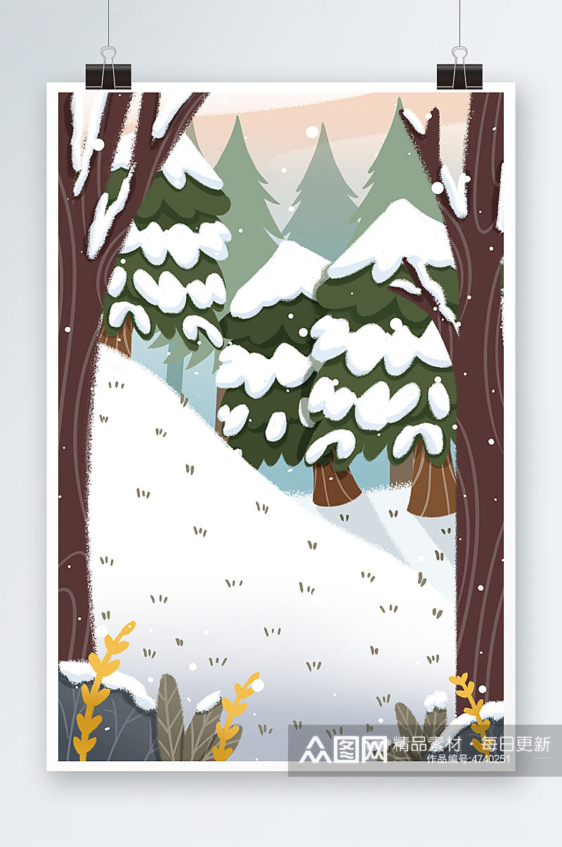冬季户外雪地雪景森林背景图素材