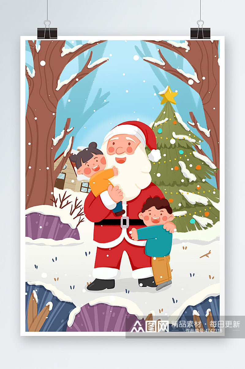 手绘卡通冬季圣诞老人圣诞节人物插画素材