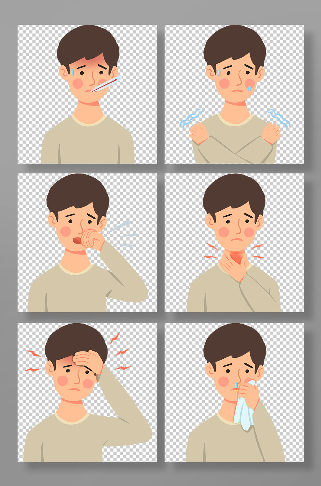 卡通男士冬季预防感冒人物元素插画素材