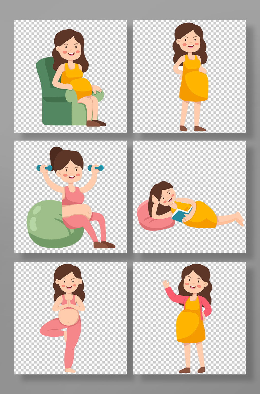 运动卡通手绘孕妇人物元素插画素材