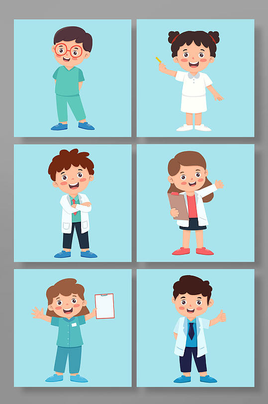 手绘卡通儿童医生医护护士人物元素插画