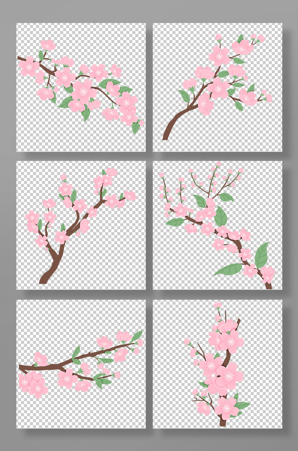 手绘春天樱花花卉元素插画素材