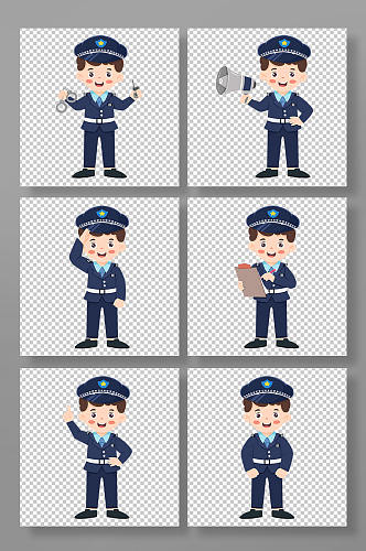 手绘卡通警察人物元素插画