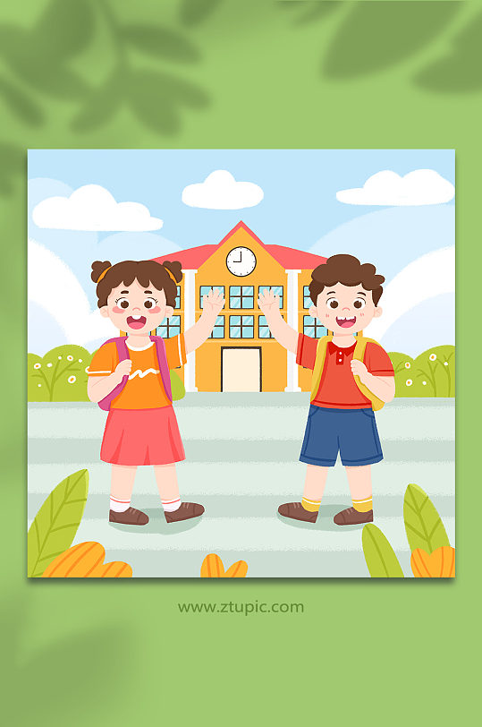 手绘卡通开学季人物插画-众图网