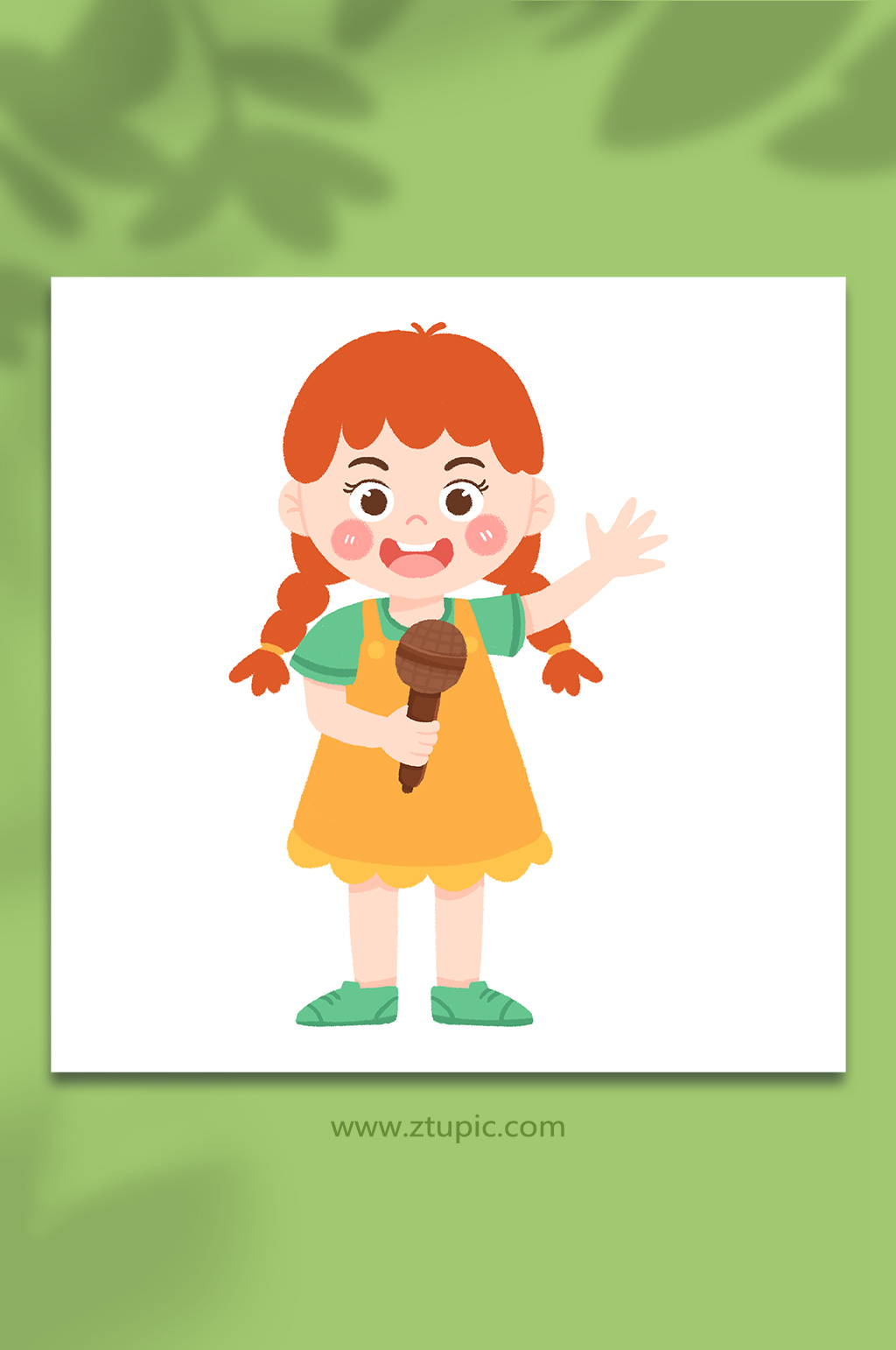 手绘卡通唱歌的小女孩人物插画素材
