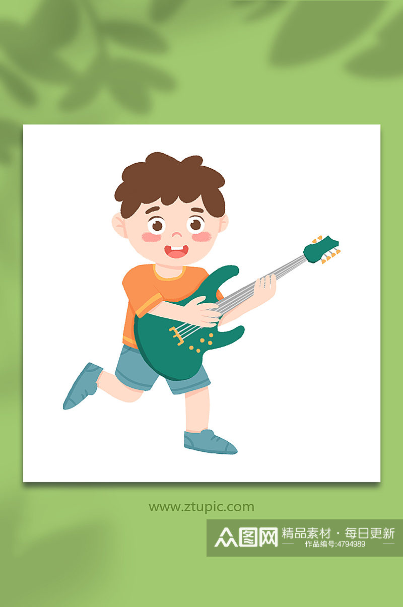 手绘卡通弹电子吉他的小男孩玩乐器人物插画素材
