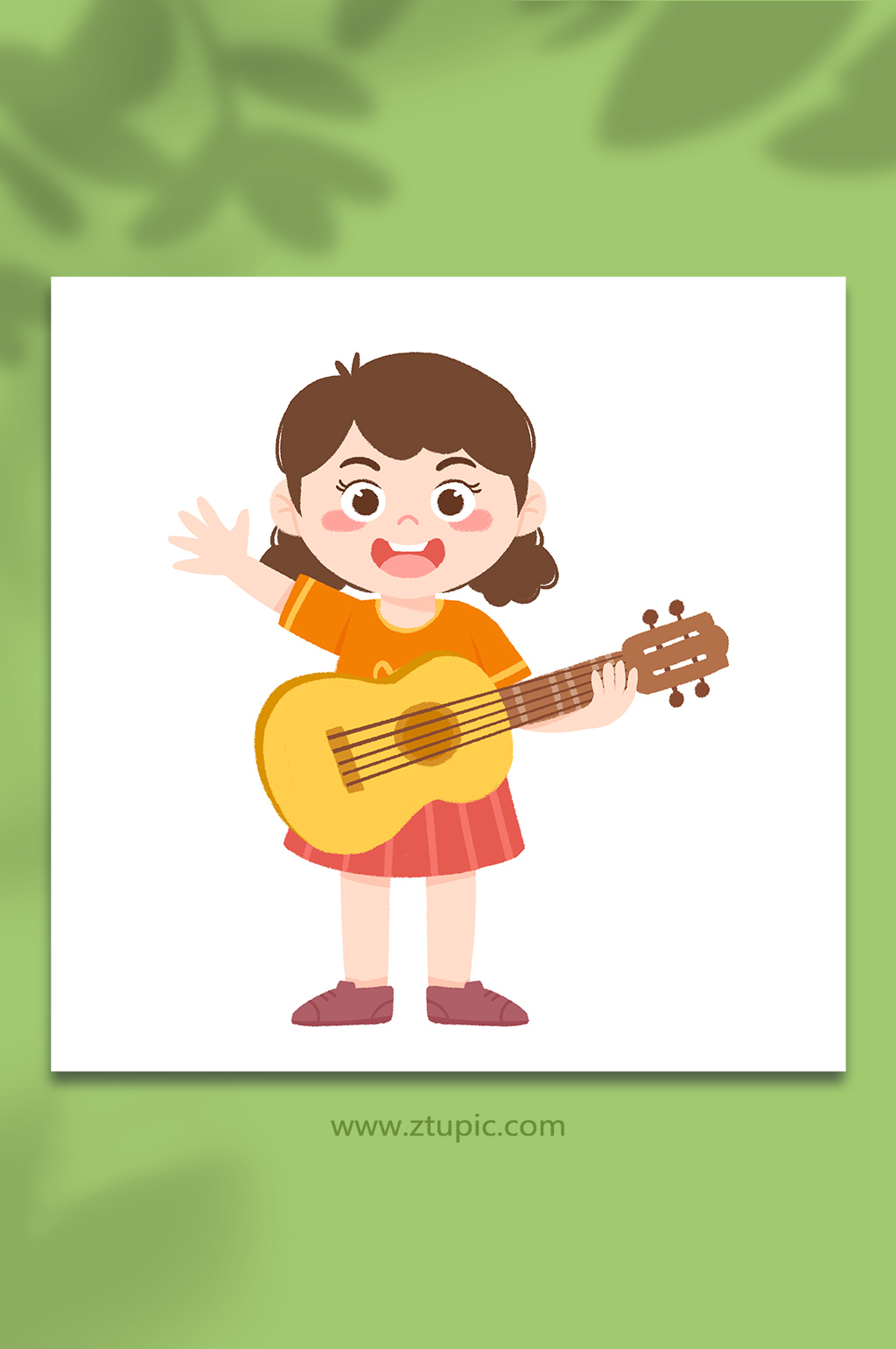 手绘卡通弹吉他的小女孩玩乐器人物插画素材