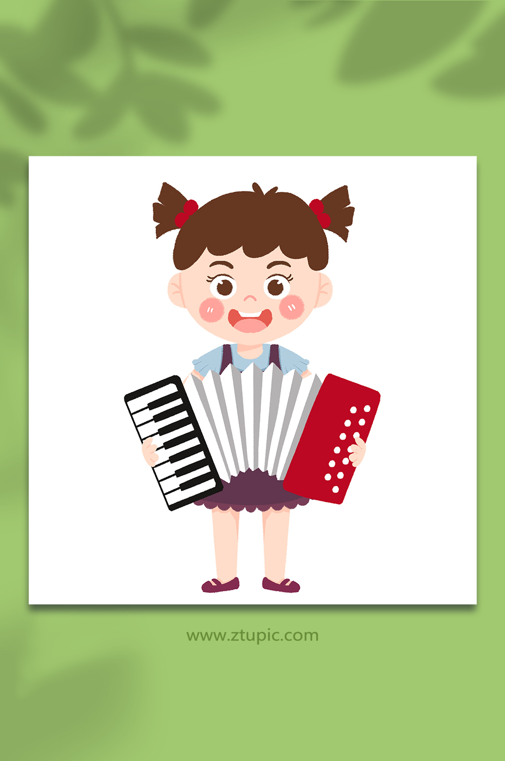 手绘卡通拉手风琴的小女孩玩乐器元素插画素材