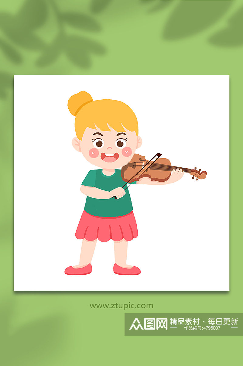 拉小提琴的小女孩玩乐器元素插画素材