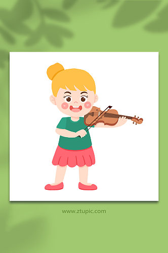 拉小提琴的小女孩玩乐器元素插画