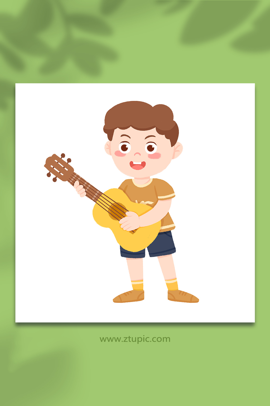 手绘卡通玩乐器弹吉他小男孩元素插画素材