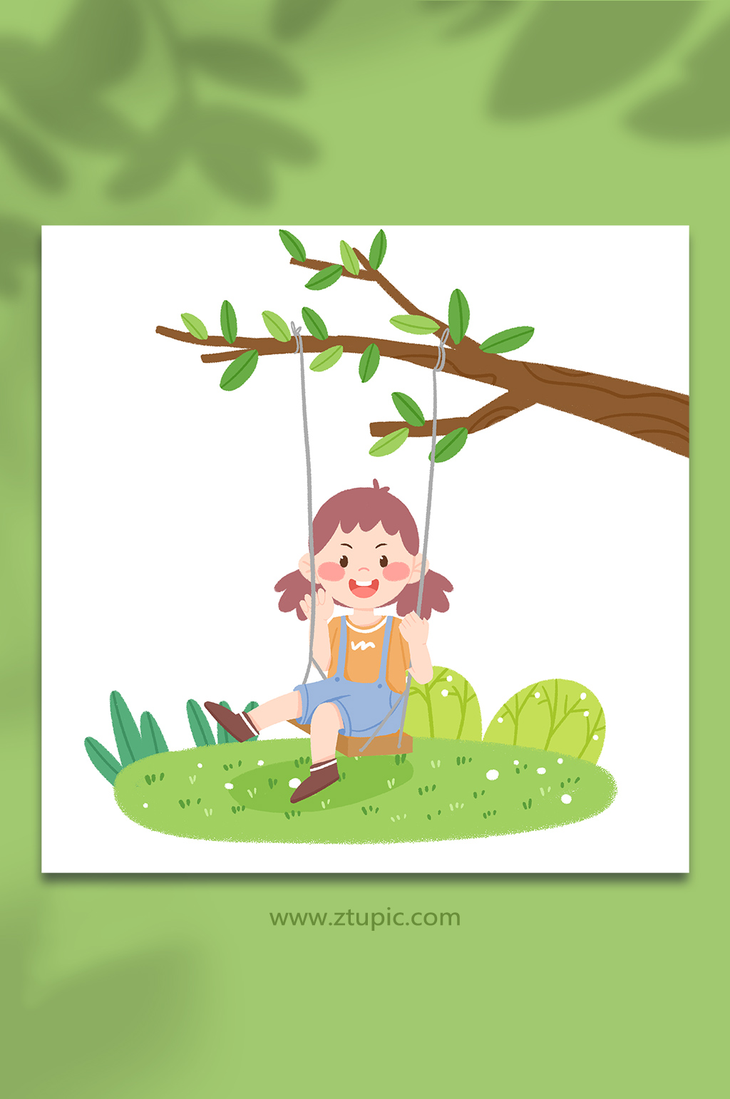 春季春游踏青人物荡秋千小女孩插画素材