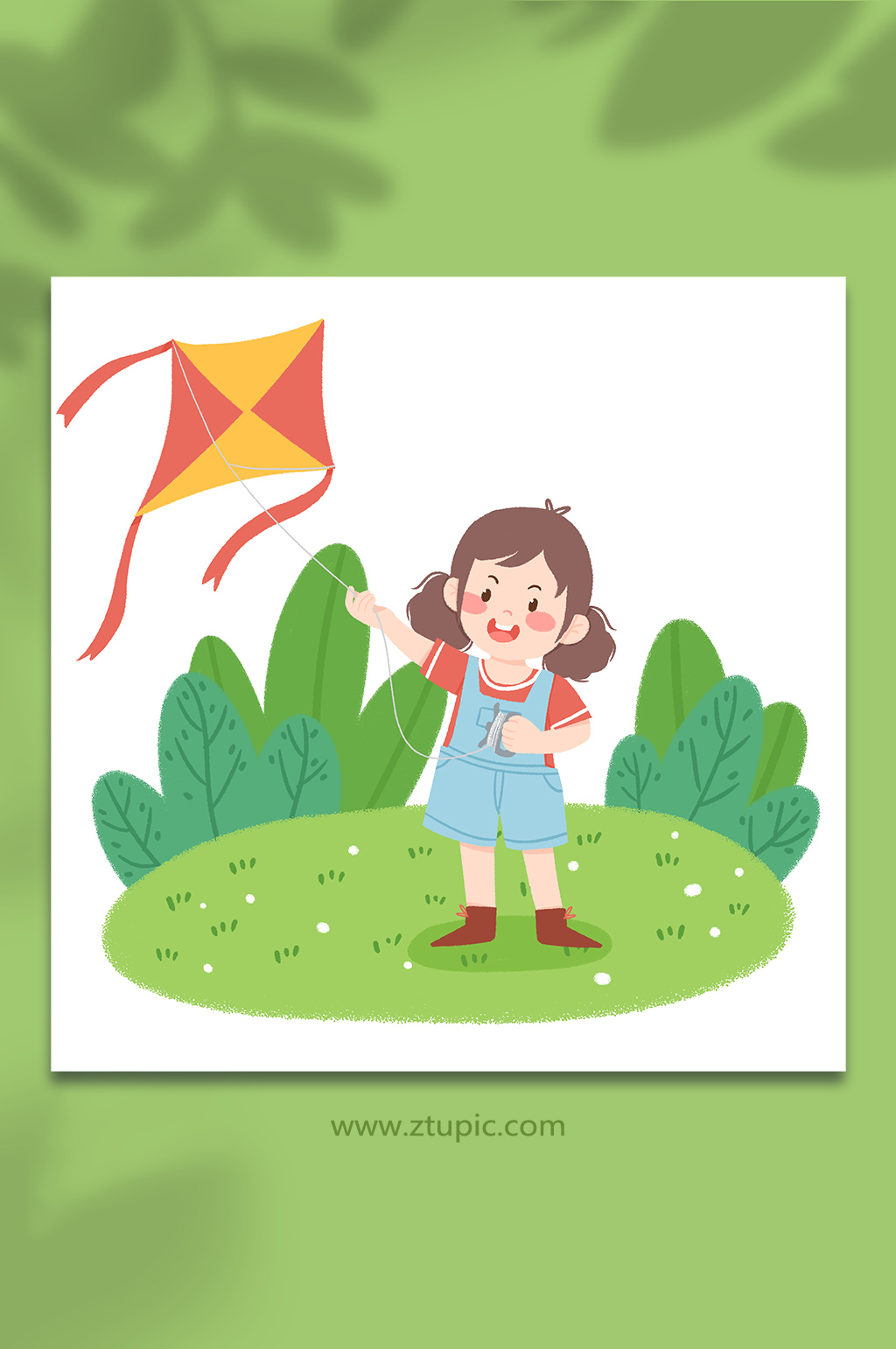 春季春游踏青人物放风筝小女孩插画素材