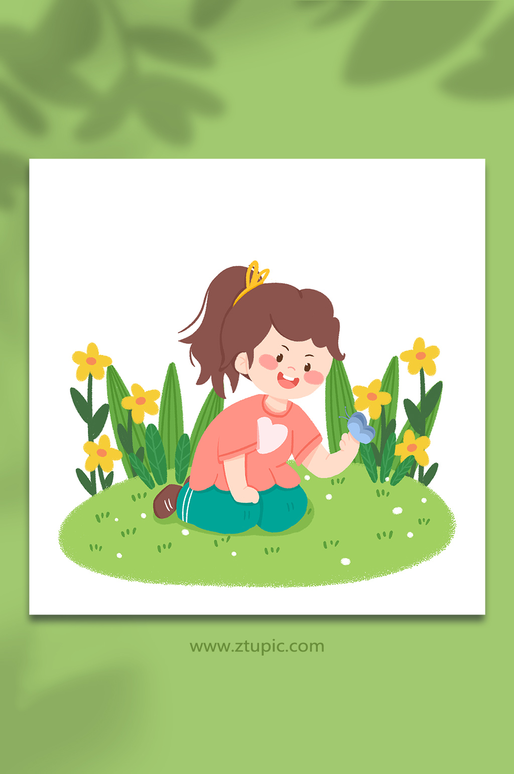 春季春游踏青人物捉蝴蝶小女孩插画素材