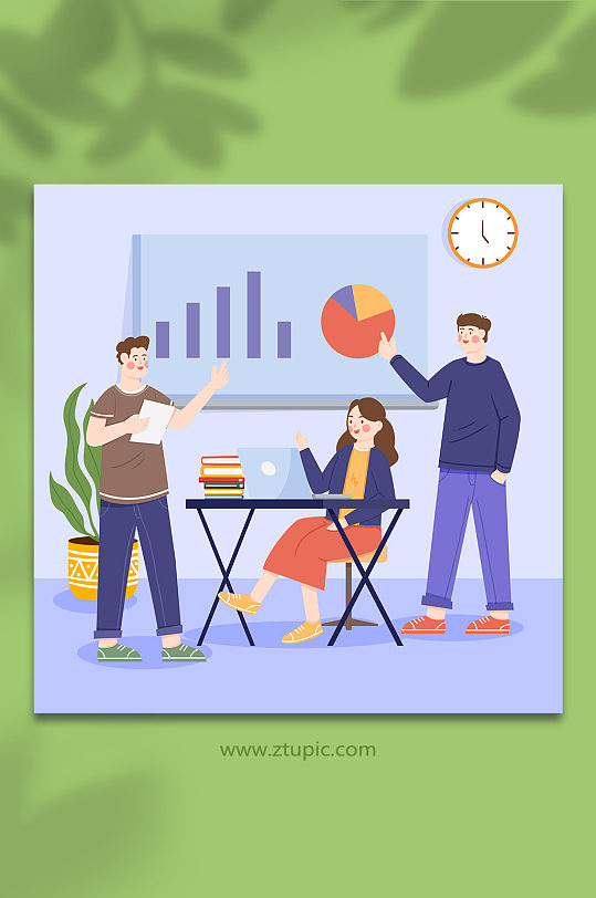 扁平风格企业职场团队办公插画-众图网