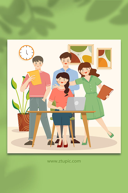 扁平风格企业职场团队办公插画-众图网