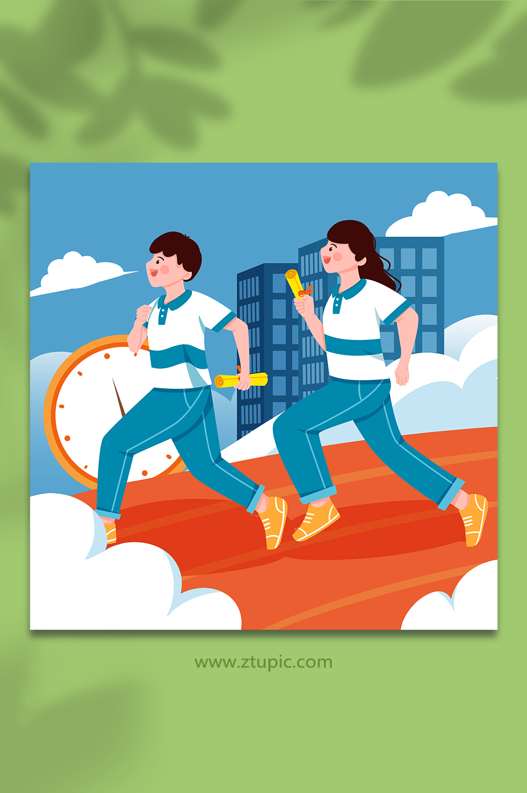 扁平化风格金榜题名高考加油人物插画素材