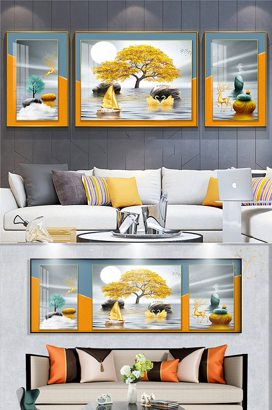 麋鹿时来运转装饰画-众图网