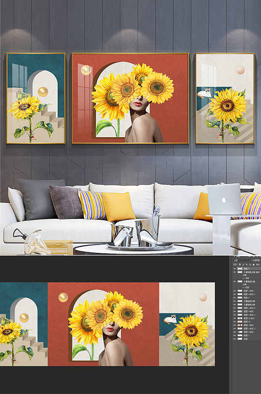 美女向日葵小清新装饰画-众图网