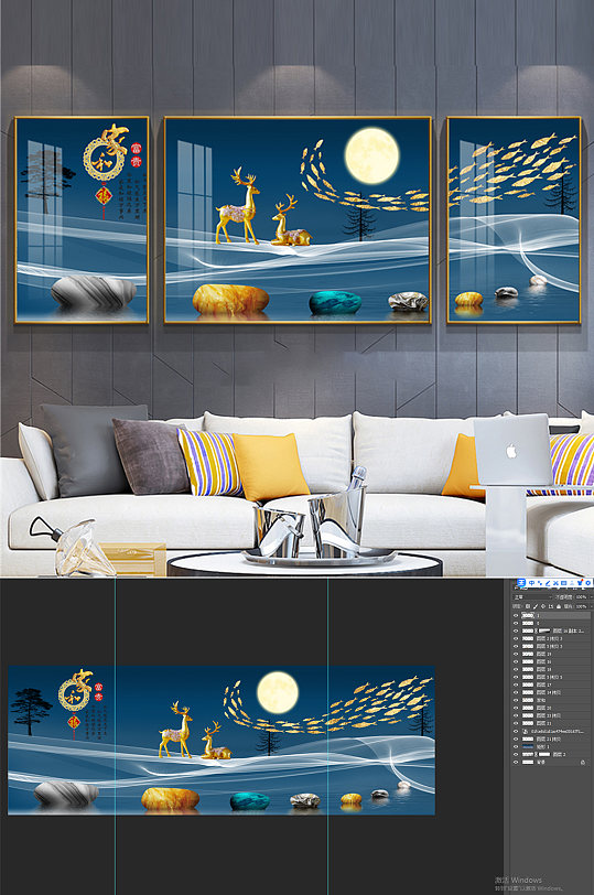 麋鹿转运石装饰画晶瓷画-众图网