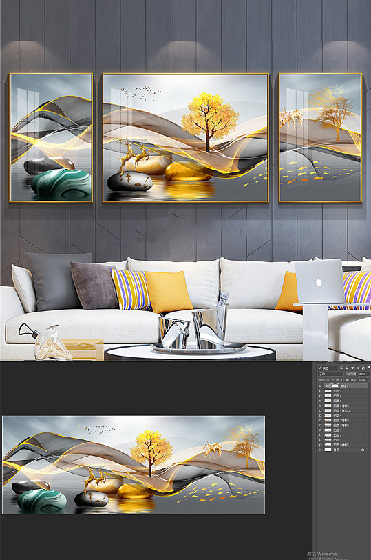 飘带麋鹿石来运转装饰画-众图网